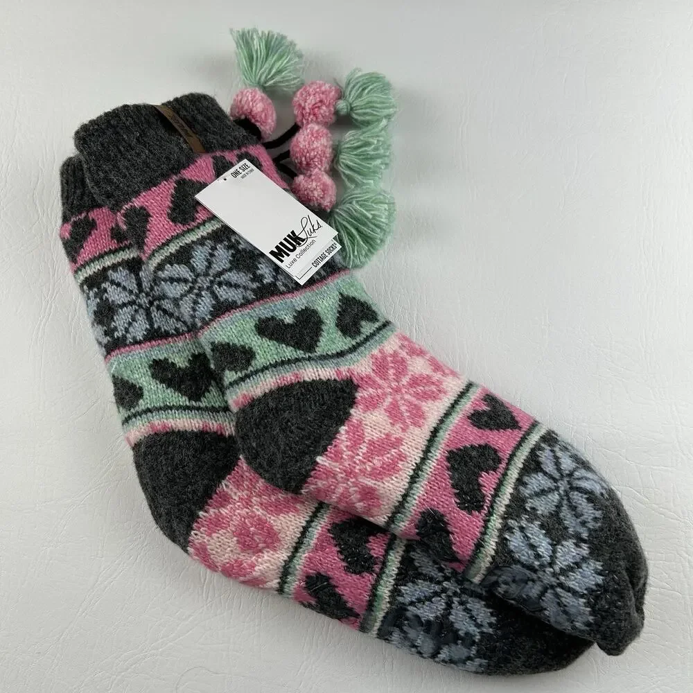 MUK LUKS Luxe Collection Cottage Socks Womens 6-10 Non Slip NWT